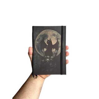 Sketchbook Caderno Gato Com Asas Lua com Elástico e Marca Página Aquarela