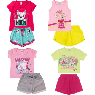 Kit 6 Peças Premium Roupa de Menina Verão Infantil Feminino 1 a 8 - Kit 3 Conjuntos Verão