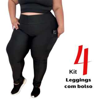 Kit 4 Calças leggings Fitness com bolso Plus Size GG XGG EXGG (44 ao 54) feminino curves