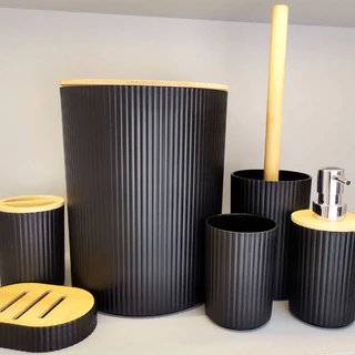 Conjunto De 6 Utensilios Para Banheiro Lixeira Saboneteira Porta escova Bambu Kit Lavabo 4 Unidades Decoração Para Banheiro Multiuso Universal