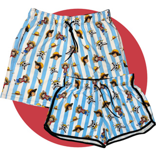 Kit Short Casal One Piece Elastano Listrado Conjunto Verão Praia