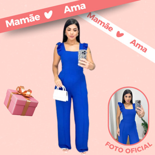 Macacão Feminino Longo Duna Alça Babado as Costas com Elastex Macaquinho calça Pantalona