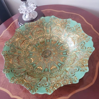 Centro de Mesa em vidro 33cm Verde/Dourado