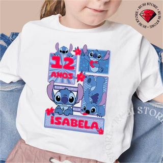 Camiseta Infantil Stitch Aniversário Personalizada com Nome