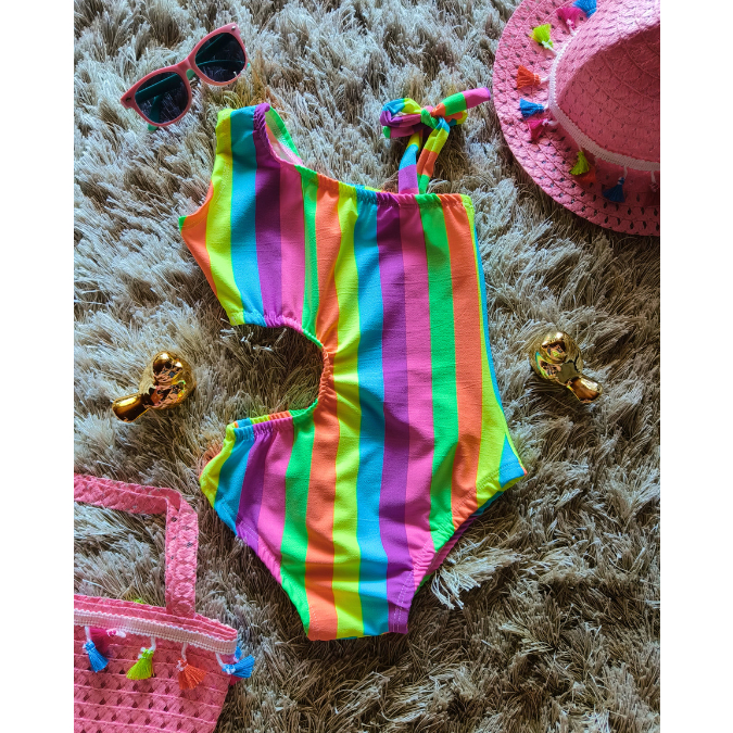 Maiô SUNSET Infantil para Meninas Neon Color! Body Moda Praia nos ...