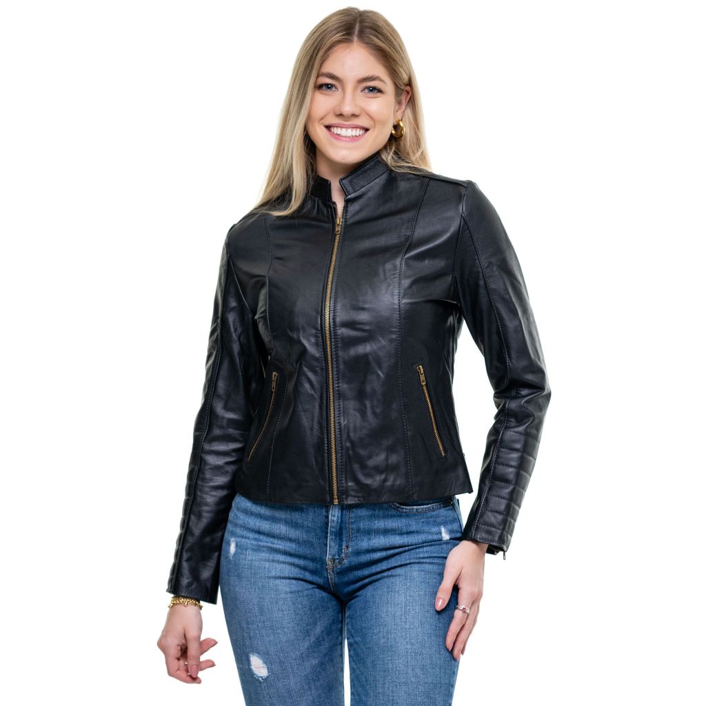 Jaqueta de Couro Legítimo Feminina Classica Tradicional Lisa Couro ...