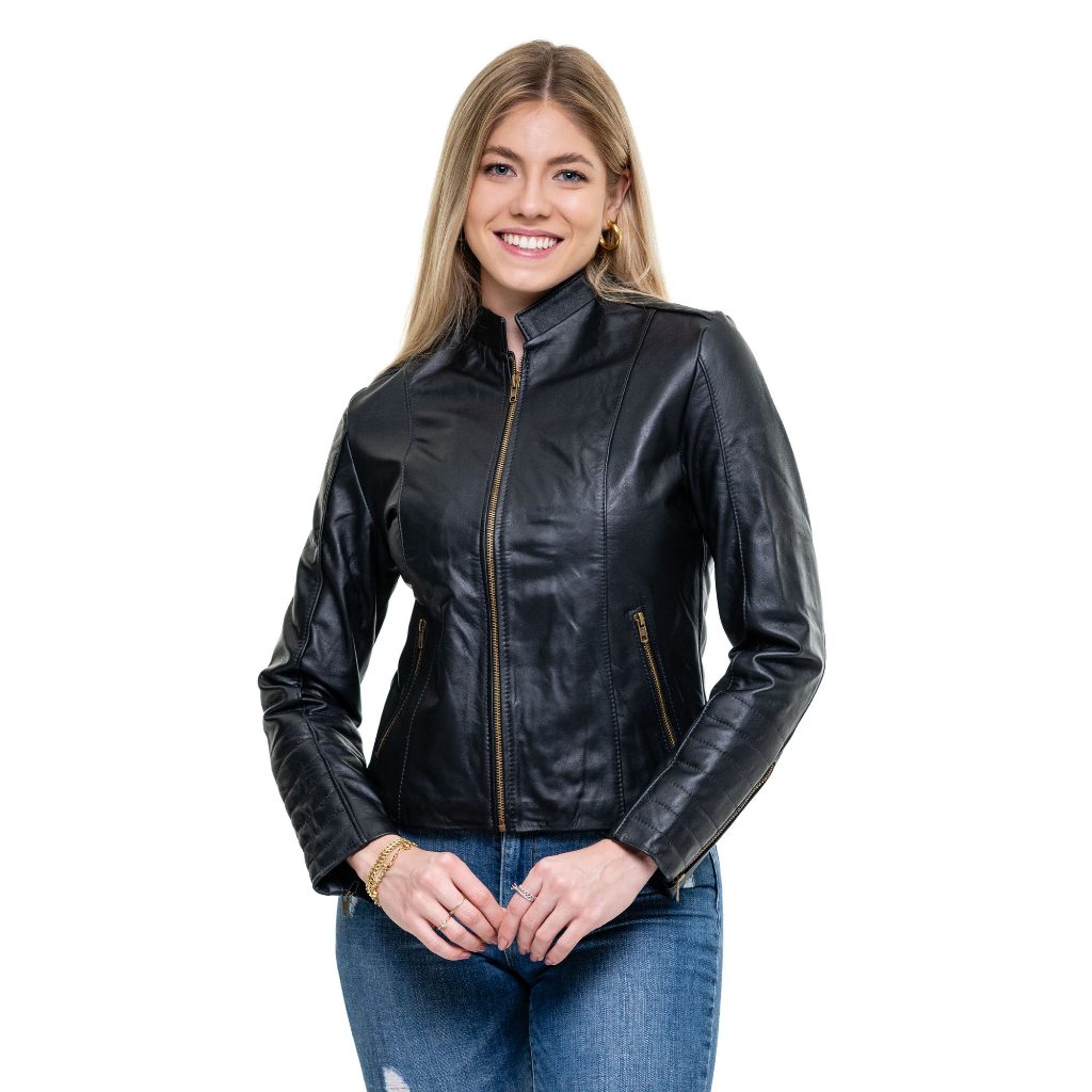Jaqueta de Couro Legítimo Feminina Classica Tradicional Lisa Couro ...