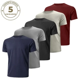 Kit com 5 Camisetas Básicas Manga Curta Lisa Combo Semanal Cores Sortidas