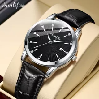 Relógio Masculino Original Quartz Business Moda Pulseira de Couro Impermeável Relógio Masculino 7006 Sunlifex