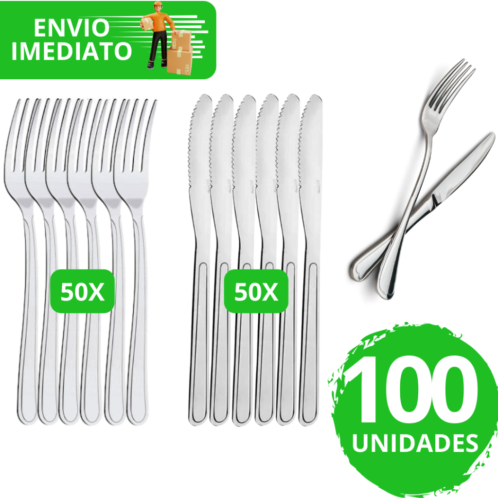 Kit 100 Talheres Garfos e Facas 100% Em Aço Inox Premium Alta qualidade Para Restaurantes