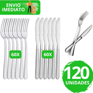 Kit 120 Talheres Garfos e Facas 100% Em Aço Inox Premium Alta Qualidade Para Restaurantes
