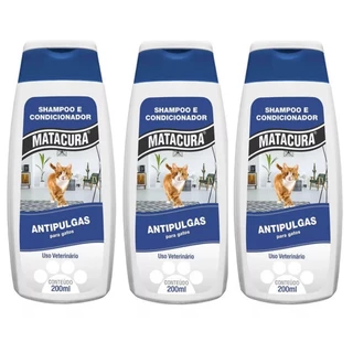 Kit 3 Shampoo Condicionador Matacura Antipulgas Gatos 200ml