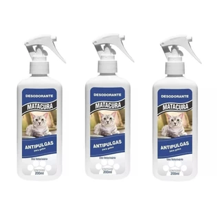 Kit 3 Banho Seco AntiPulgas Desodorante Gatos Matacura 200ml