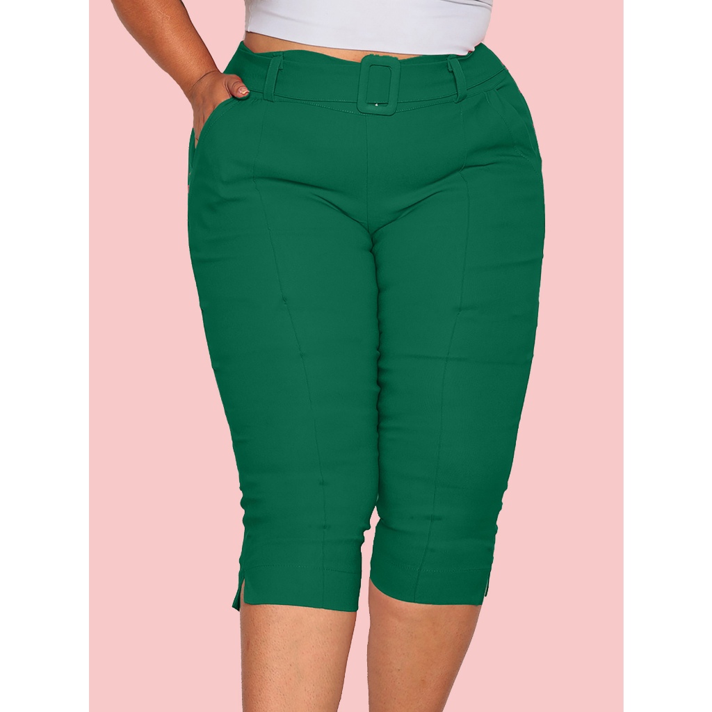 Calça Capri Detalhe Risca Plus Size 46 ao 52 Cinto Fivela | Shopee
