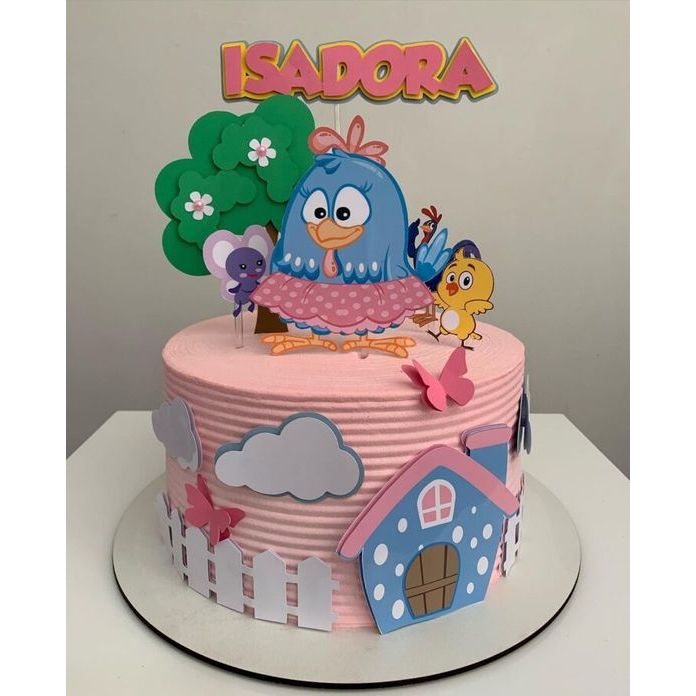 Topo De Bolo 3D Galinha Pintadinha Rosa