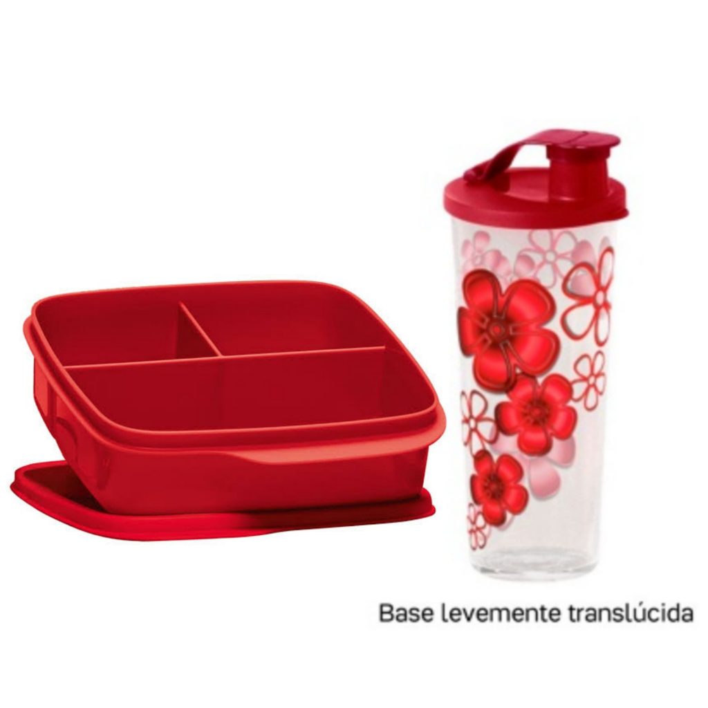 KIT BASIC LINE 550ML + COPO COM BICO FLORES VERMELHO - TUPPERWARE ...