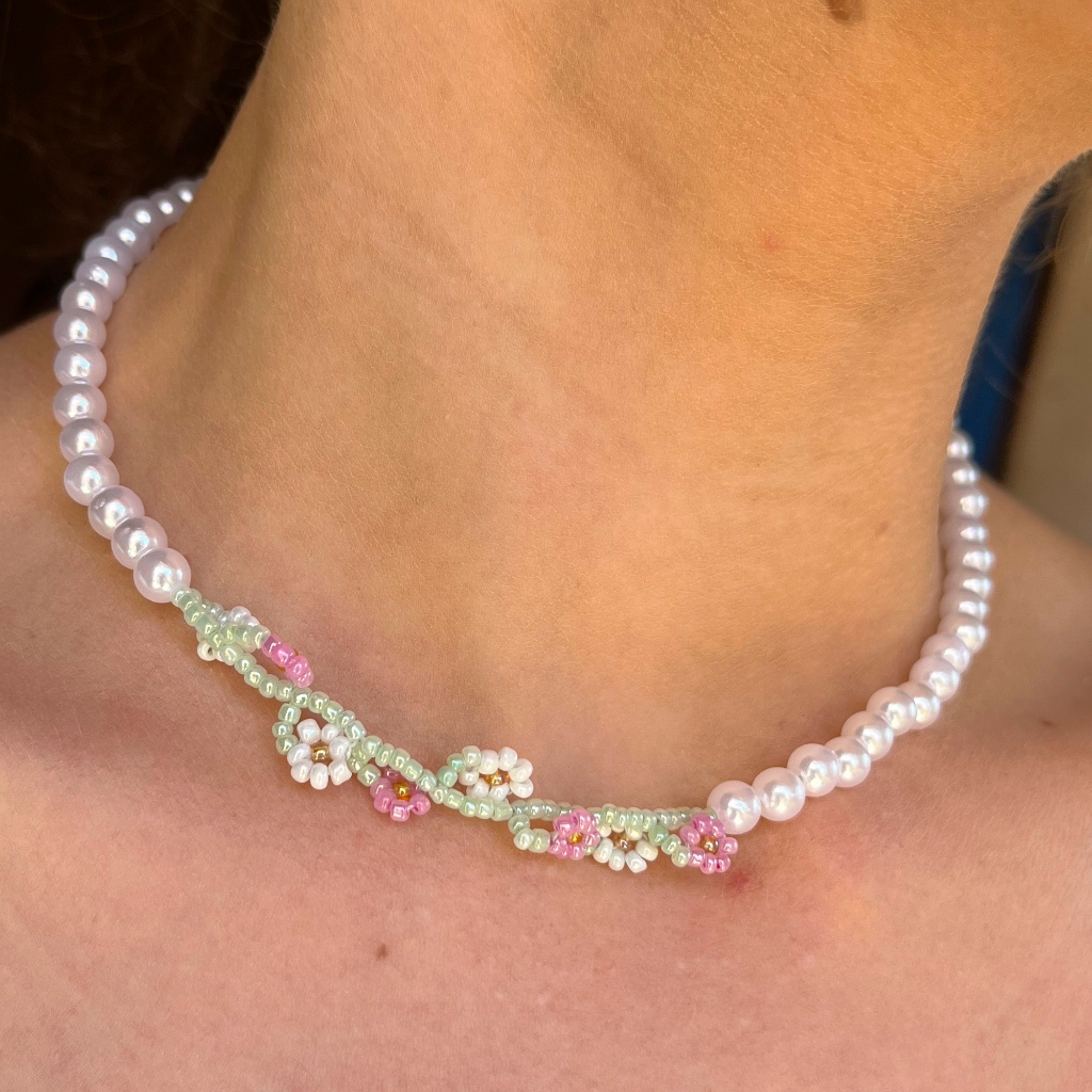 Colar Pérola com Miçangas de Flores e Ramos Fairy Core | Shopee Brasil
