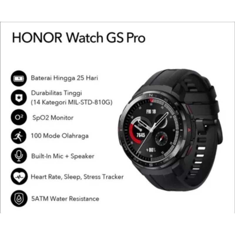 Smartwatch Honor Watch Gs Pro Tela 1.39 C. Militar Gps 5atm Bt 5.0, Ip68, 25 dias, 48 mm
