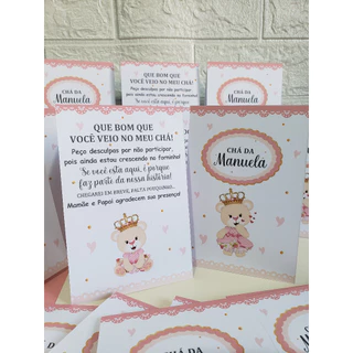 Kit Centro de mesa agradecimento personalizado Ursinha Chá de Bebê - Chá Fraldas - Menina Ursinhos Realeza