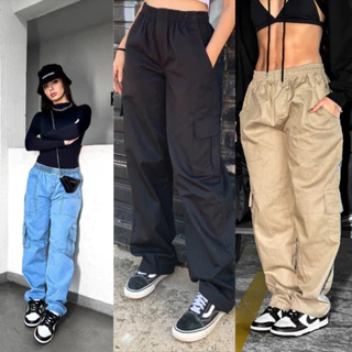 Calça Cargo Feminina Masculina Streetwear Skate Skatista Bege Preta Jeans Unissex Larga