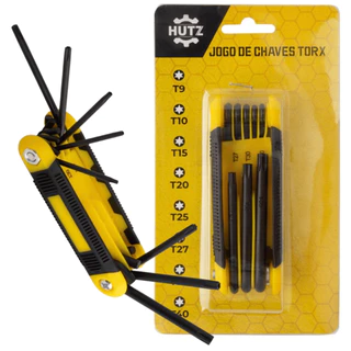Chave Torx Tipo Canivete 8 tamanhos com Furo - T9-T40 - Jogo Kit Multiuso Parafuso Estrela Torque Tork