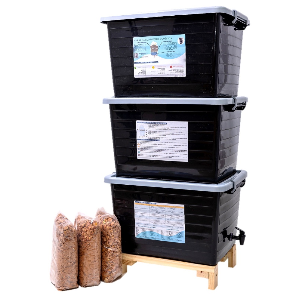 Composteira Doméstica Minhocário 105L Jardim Ar Livre Com Suporte