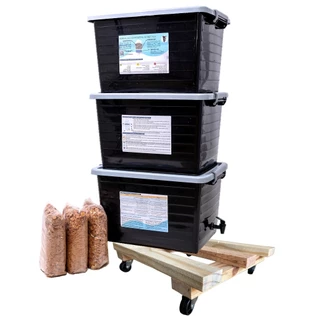 Composteira Doméstica Minhocário 105L Jardim Ar Livre Com Suporte de madeira COM RODINHAS + serragem - Kit completo - Produza seu próprio adubo orgânico
