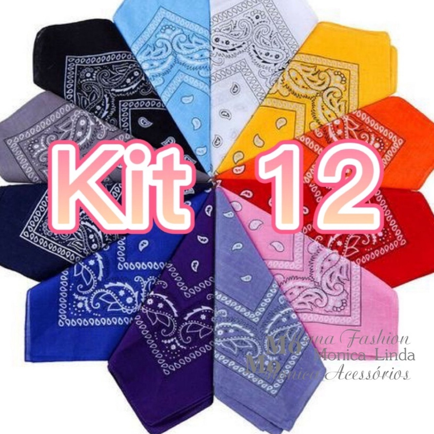 Kit 12 Bandanas Lenço Estampada - Moda Rock - Poliéster