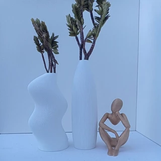 kit vasos modernos reto com ondulado + estátua Além da Visão