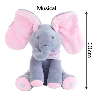 Elefante Musical Mexe Orelha Peek A Boo Canta Brinca 30 Cm/