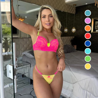 Conjunto Feminino Lingerie Sexy Neon Calcinha Sutiã Soutien Luxo Sexy Sensual Conforto
