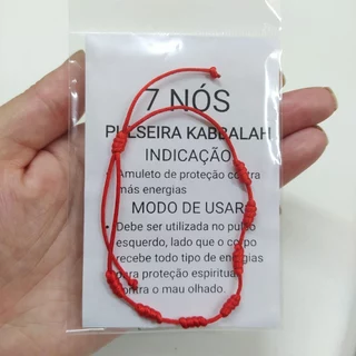 Pulseira 7 Nós Kabbalah Ajustável Vermelha Tecido