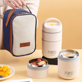 Marmita Lancheira Térmica 680ml 304 Aço com Bolsa inoxidável Para Sopas Caldos Térmico Com 2 Divisões Compartimento de Inox