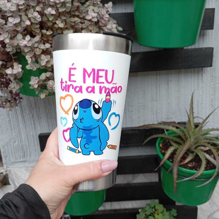 Copo Térmico tipo Stanley com Tampa e Abridor Stitch