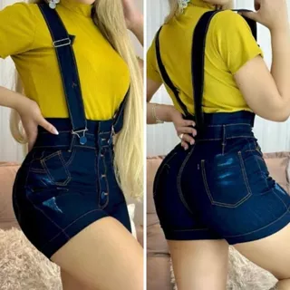 Salopete Jeans Escuro Da Moda Feminina Jardineira Jeans Feminina