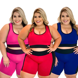 Kit 3 conjuntos fitness Top + Short 6 peças Plus Size GG XGG EXGG (44 ao 54) Modelo Curve