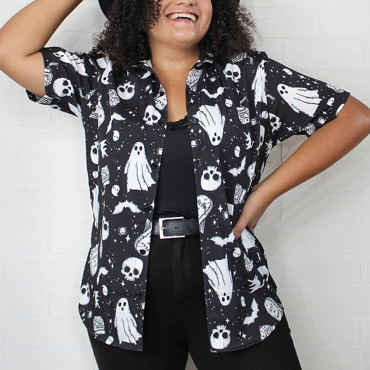 Camisa Dark Nightmare Gótica Fantasmas Social de Botões Unissex