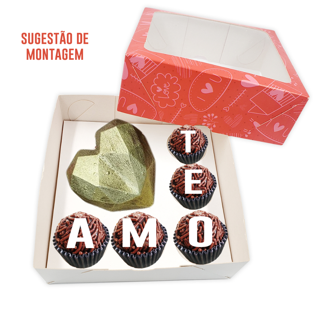 12 Caixas para Coração Lapidado 65g ou 200g tema amor, namorados, mães etc.