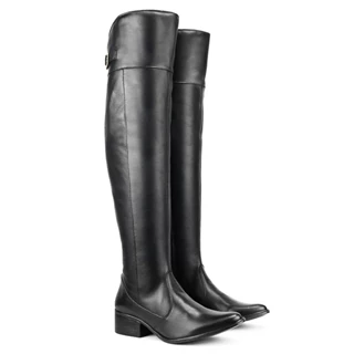 Bota Feminina Over The Knee Couro Legítimo Preta Acima do Joelho Cano Longo Cano Alto