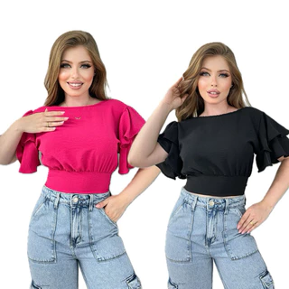 Kit 2 Blusa Babado Amarração Promoção Novidades