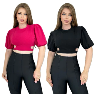 Kit 2 Blusa Gola Alta Amarração Moda Promoção Novidade