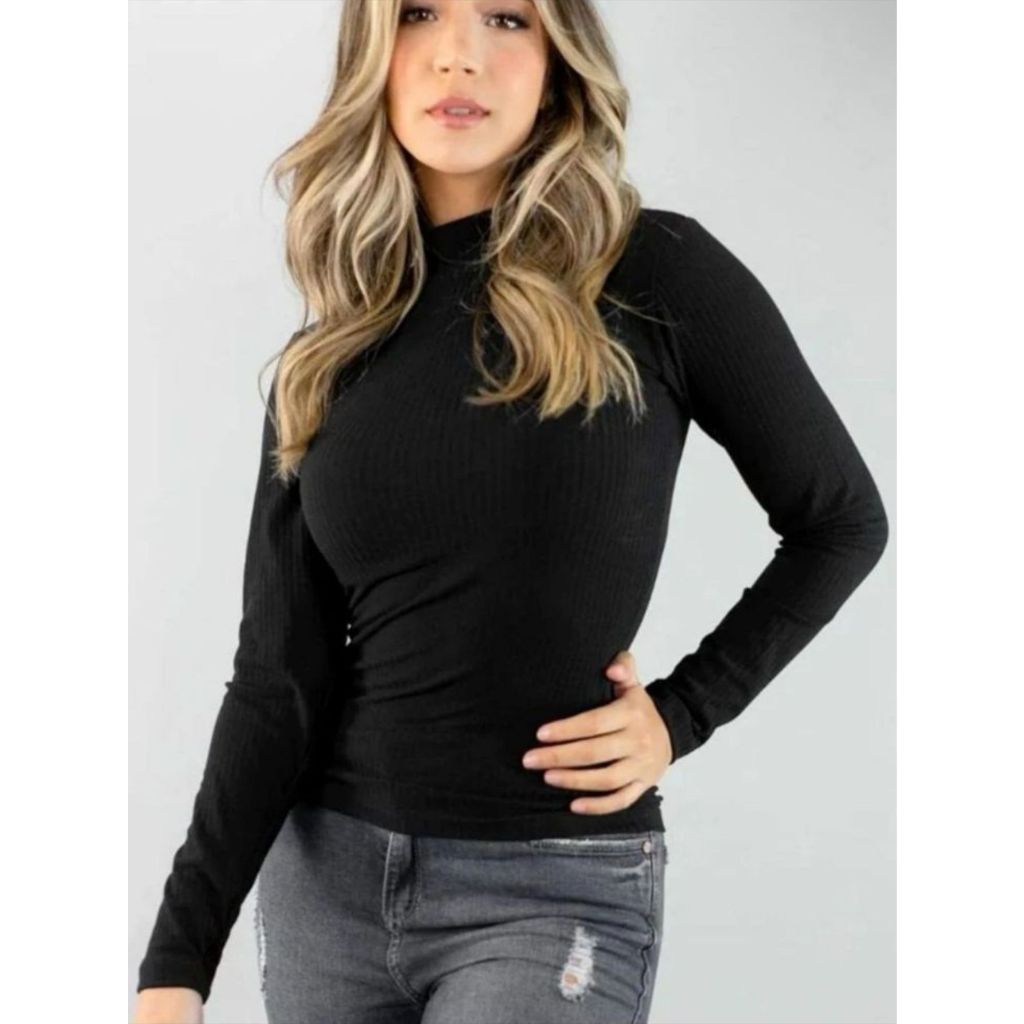 CACHARREL MANGA LONGA Blusa Feminina Manga Longa Canelada Manga2 ...