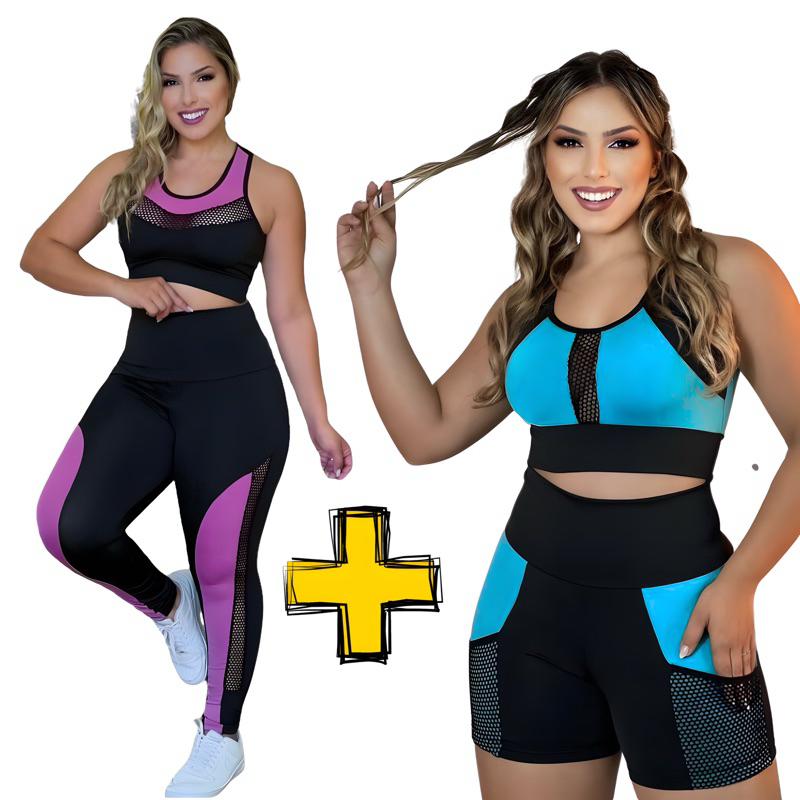 Kit 2 Conjuntos Fitness Roupa de Academia feminino Suplex Premium ...