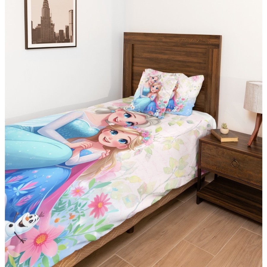 Jogo de Cama Lençol Fronha Frozen Roupa de Cama Elsa Quarto Princesa Monte Seu Kit