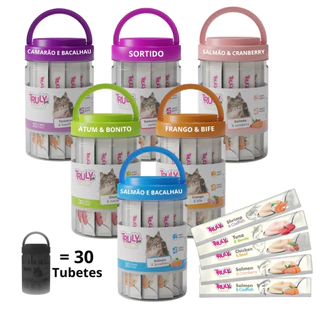 Petisco para Gato Truly Creamy Churu Cremoso Pote - Sabores Diversos - Pote com 30 tubos de 14gr - 420g