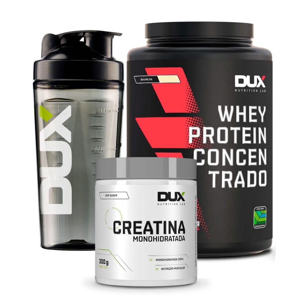 Whey Protein 100 Concentrado Pote 900g Dux Nutrition Creatina Monohidratada Pura 300g