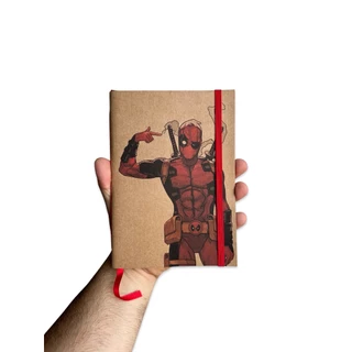 Sketchbook Caderno Deadpool Marvel com Elástico e Marca Página Aquarela