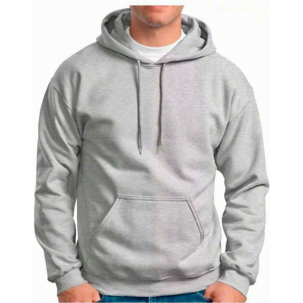 Moletom Com Capuz Canguru Unisex Gola Redonda Blusa de Frio Casaco Masculino Liso Flanelado Cor Cinza/Mescla