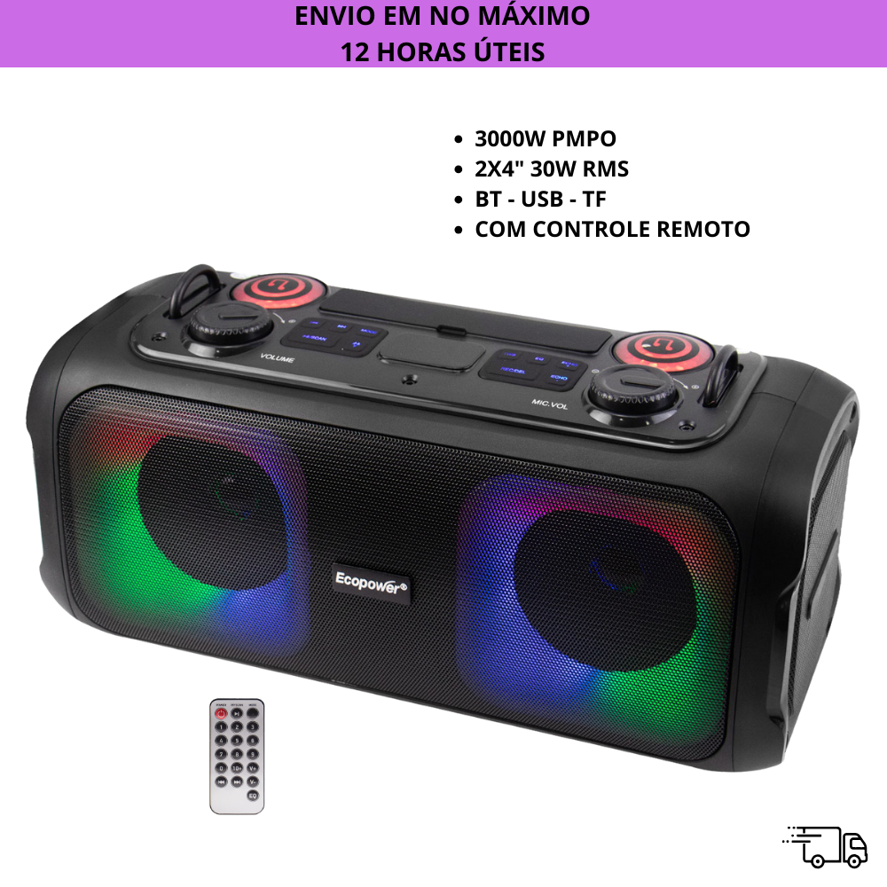 Caixa de Som Amplificada 3000W Ecopower EP-2233 USB SD Bluetooth 30W ...