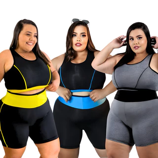 Kit 3 Conjuntos Fitness Top + Short Ciclista PREMIUM G GG XGG EXGG (40 ao 54) academia Modelo Curve
